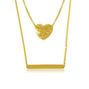 Silver 925 Gold Plated Double Chain Heart and Bar Necklace - DIN00043GP | Silver Palace Inc.