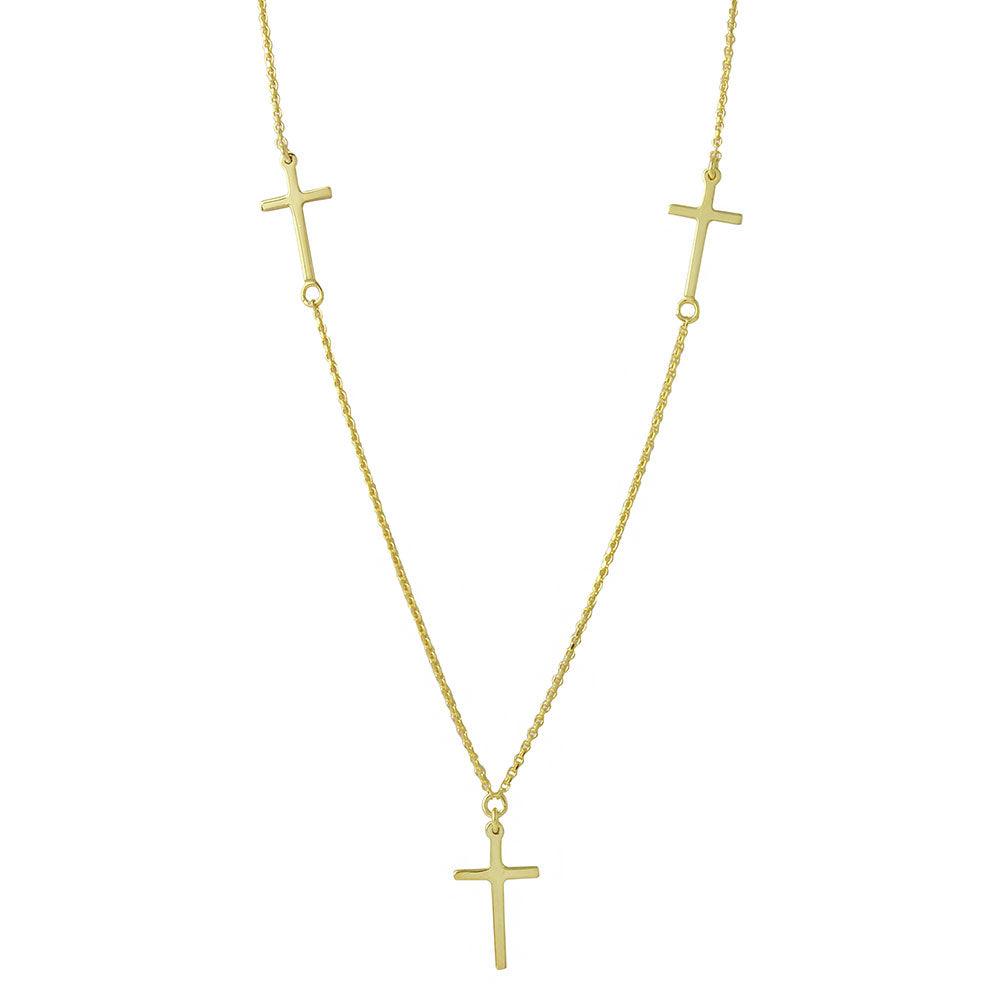 Silver 925 Gold Plated 3 Crosses Necklace - DIN00046GP | Silver Palace Inc.