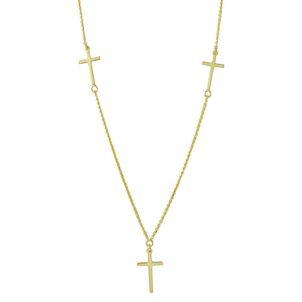 Silver 925 Gold Plated 3 Crosses Necklace - DIN00046GP | Silver Palace Inc.