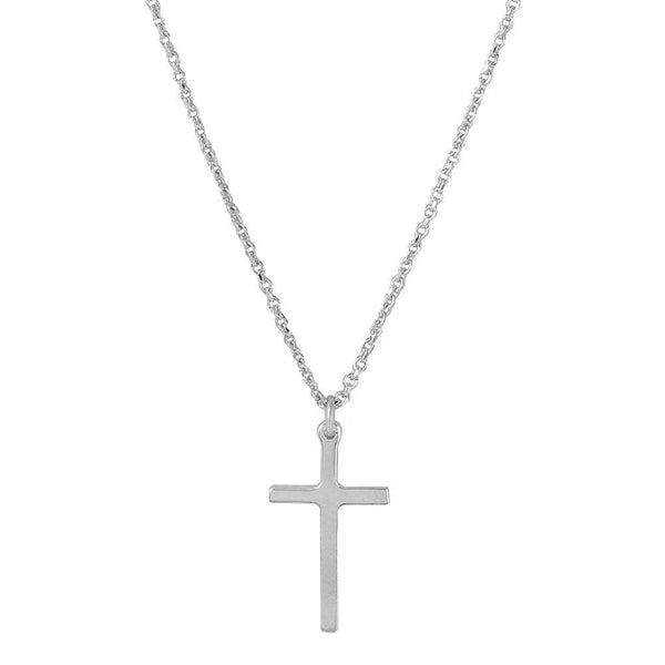 Silver 925 Rhodium Plated Cross Pendant with Chain - DIN00048RH | Silver Palace Inc.