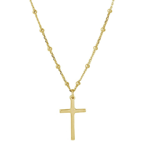 Silver 925 Gold Plated Cross Pendant with Beaded Chain - DIN00049GP | Silver Palace Inc.
