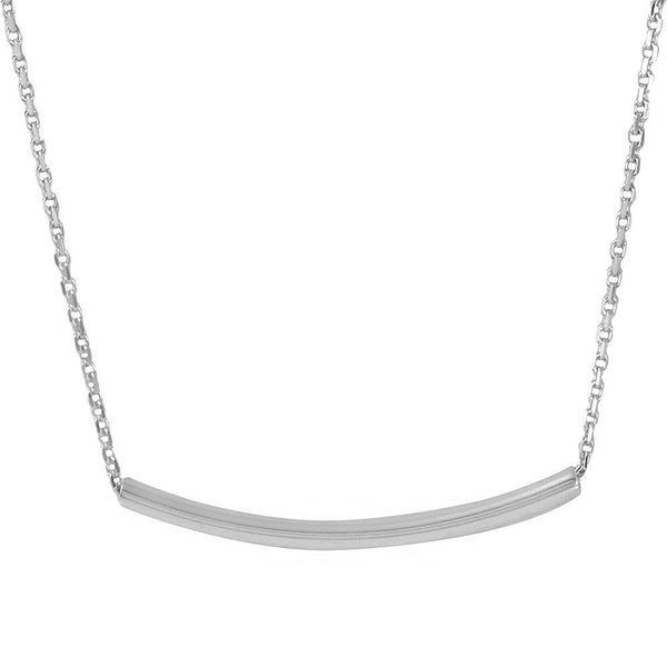 Silver 925 Rhodium Plated Curve Bar Necklace 26mm - DIN00051RH | Silver Palace Inc.