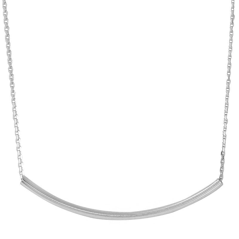 Silver 925 Rhodium Plated Curve Bar Necklace 40mm - DIN00052RH | Silver Palace Inc.