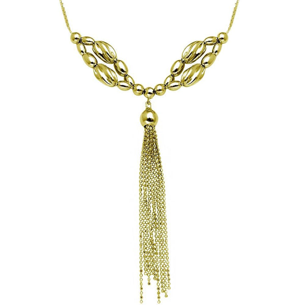 Silver 925 Gold Plated Multi Beaded Necklace with Tassel End - DIN00060GP | Silver Palace Inc.