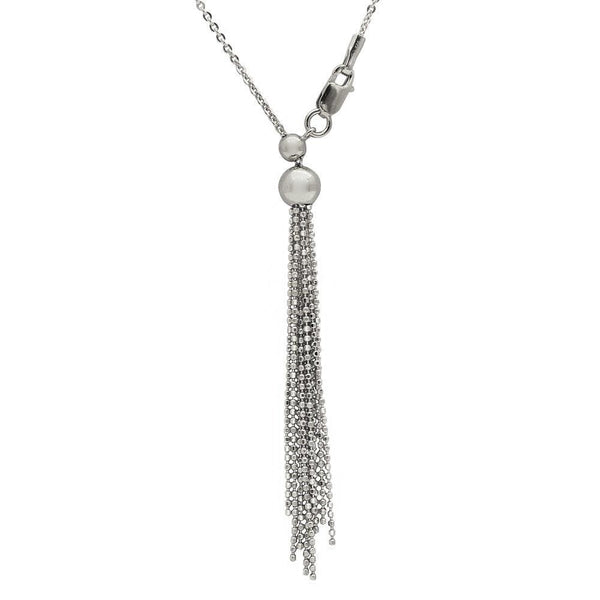 Silver 925 Rhodium Plated Adjustable Multi Strands Beaded Drop Slider Chain - DIN00062RH | Silver Palace Inc.