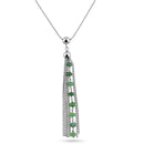 Rhodium Plated 925 Sterling Silver Bead Chain with Dropped Emerald Bead Necklace - DIN00068RH-EM | Silver Palace Inc.