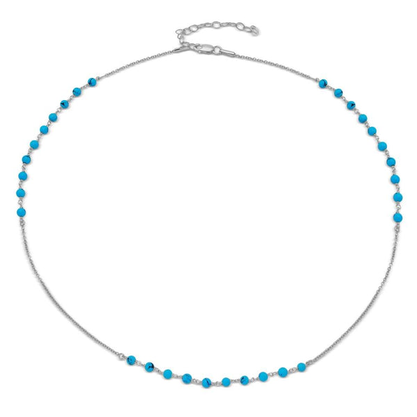 Silver 925 Rhodium Plated Turquoise Bead Necklace - DIN00072RH | Silver Palace Inc.