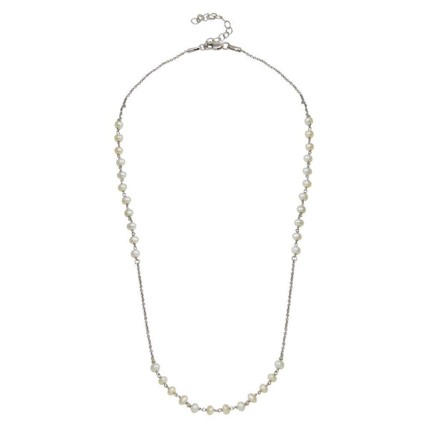Silver 925 Rhodium Plated Synthetic Pearl Beads Necklace - DIN00072RH-PRL | Silver Palace Inc.