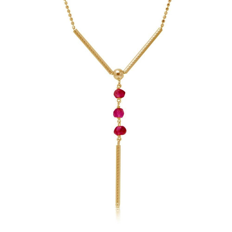 Silver 925 Gold Plated DC Bead Chain with Dangling Red Beads - DIN00074GP-GR | Silver Palace Inc.