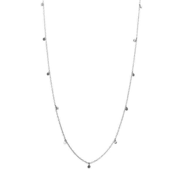 Silver 925 Rhodium Plated Dangling Circle Confetti Long Necklace - DIN00084RH | Silver Palace Inc.