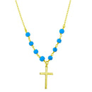 Silver 925 Gold Plated Small Cross Necklace with Turquoise Beads - DIN00089GP | Silver Palace Inc.