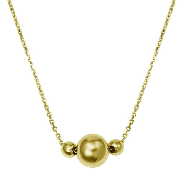 Silver 925 Gold Plated 3 Beads Necklace - DIN00100GP | Silver Palace Inc.
