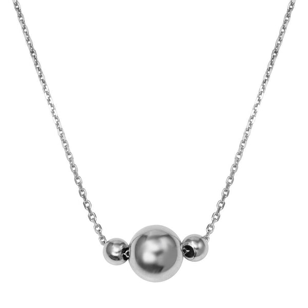Silver 925 Rhodium Plated 3 Beads Necklace - DIN00100RH | Silver Palace Inc.
