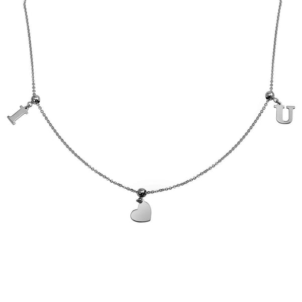 Silver 925 Rhodium Plated I Heart U Charm Slider Necklace - DIN00101RH | Silver Palace Inc.