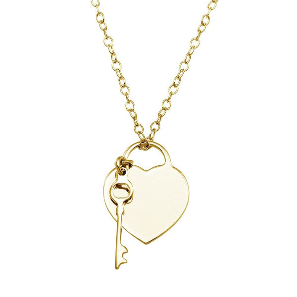 Silver 925 Gold Plated Heart With Key Necklace - DIN00105GP | Silver Palace Inc.