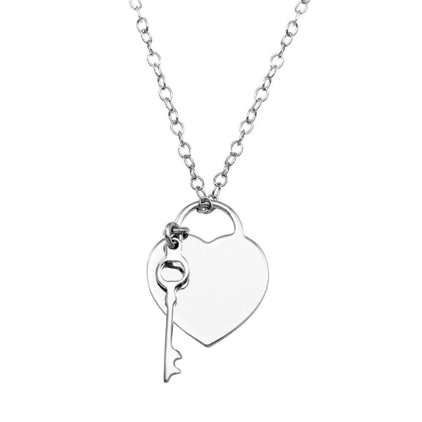 Silver 925 Rhodium Plated Heart With Key - DIN00105RH | Silver Palace Inc.