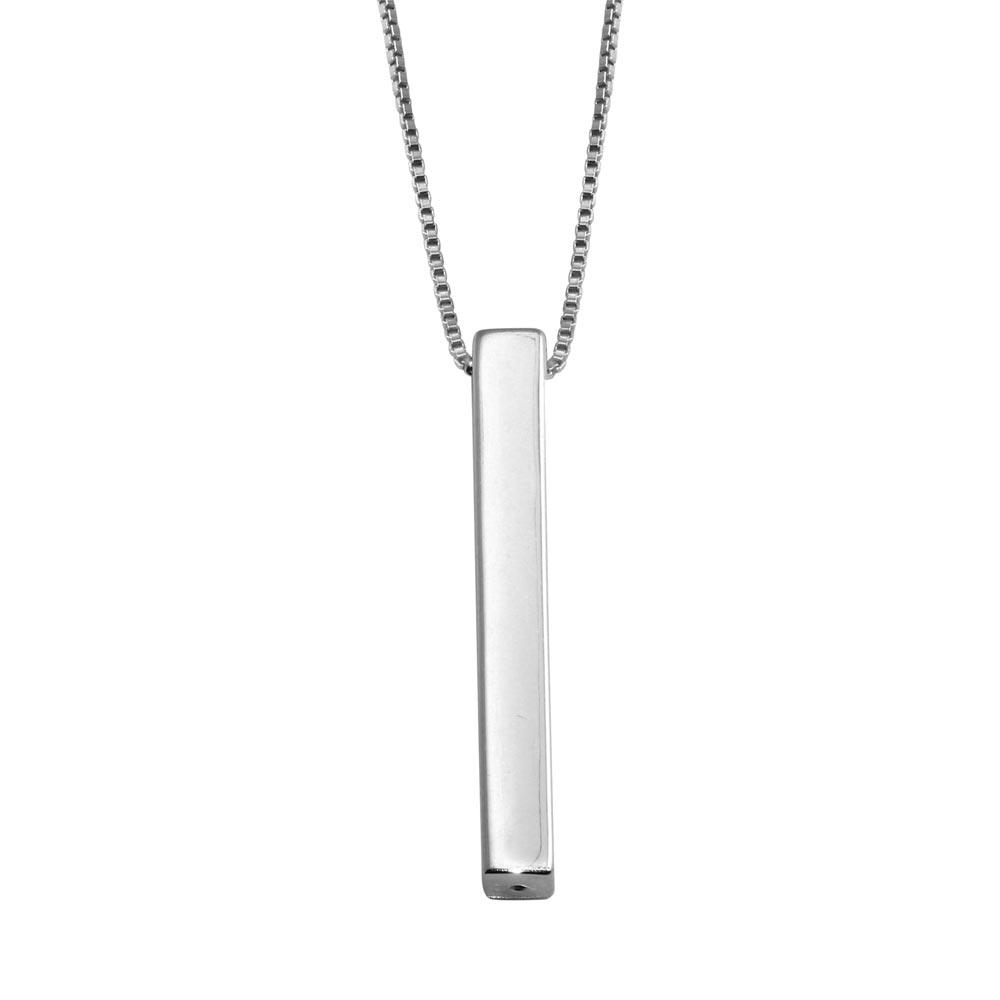 Silver 925 Rhodium Plated Drop Down Bar Necklace - DIN00108RH | Silver Palace Inc.