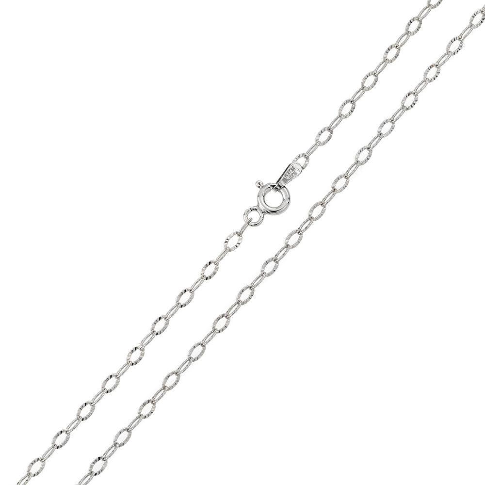 Silver 925 Rhodium Plated Wide Oval Diamond Cut Link 025 Chain 2mm ...