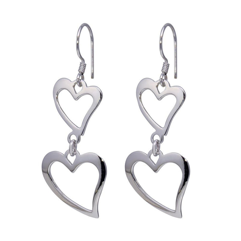 Silver 925 Rhodium Plated Two Graduated Open Heart Hook Earrings - DSE00008 | Silver Palace Inc.