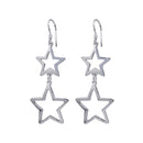 Silver 925 Rhodium Plated Two Dangling Open Star Hook Earrings - DSE00013 | Silver Palace Inc.