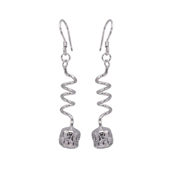 Silver 925 Rhodium Plated Dangling Twisted Wire Hanging Ball CZ Chandelier Hook Earrings - DSE00017 | Silver Palace Inc.