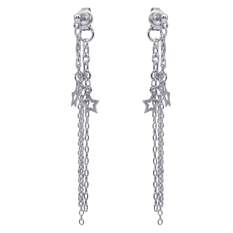 Silver 925 Rhodium Plated Multiple Wire Dangling Open Star Stud Earrings - DSE00027 | Silver Palace Inc.