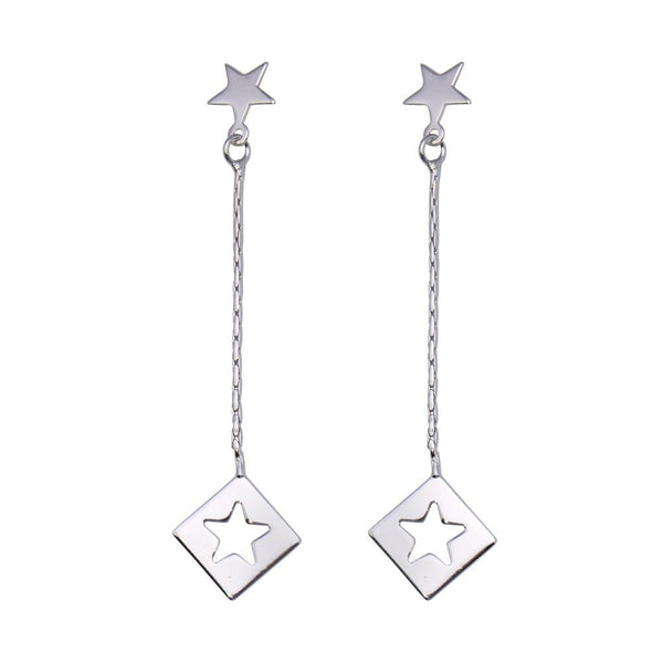 Silver 925 Rhodium Plated Open Dangling Wire Heart Hook Earrings - DSE00030 | Silver Palace Inc.
