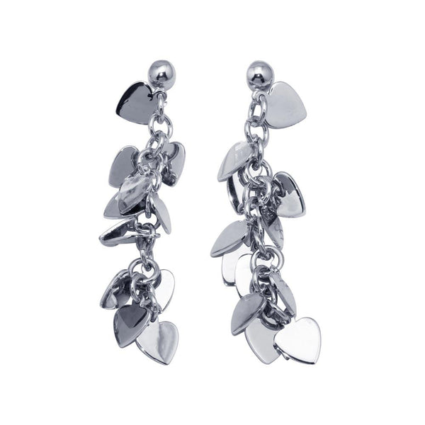 Silver 925 Rhodium Plated Multiple Dangling Solid Heart Stud Earrings - DSE00034 | Silver Palace Inc.