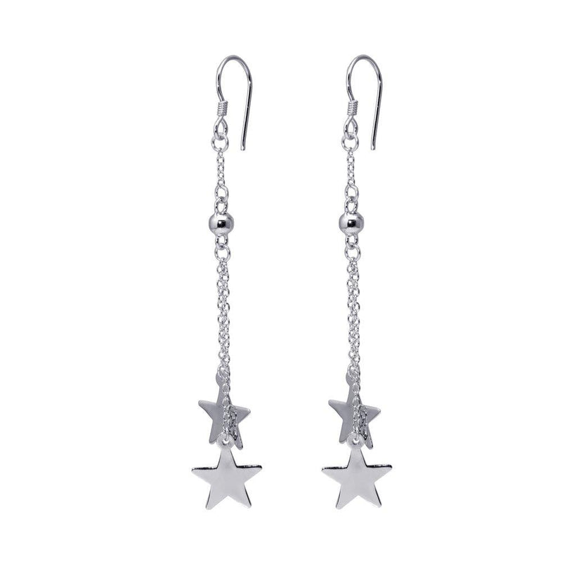 Silver 925 Rhodium Plated Two Wire Dangling Solid Star Hook Earrings - DSE00037 | Silver Palace Inc.
