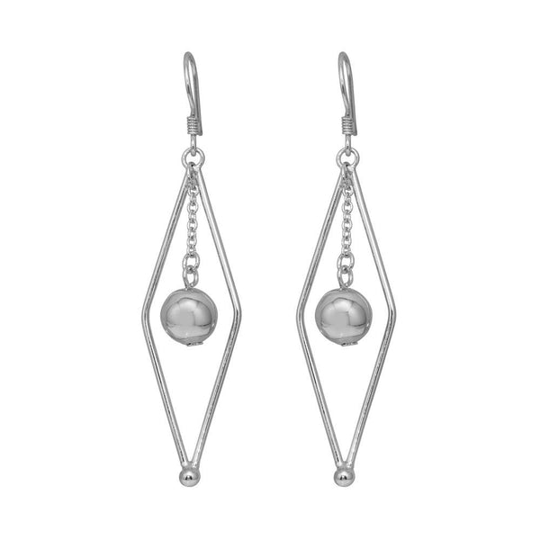 Silver 925 Rhodium Plated Open Sharp Marquis Wire Dangling Center Ball Hook Earrings - DSE00043 | Silver Palace Inc.