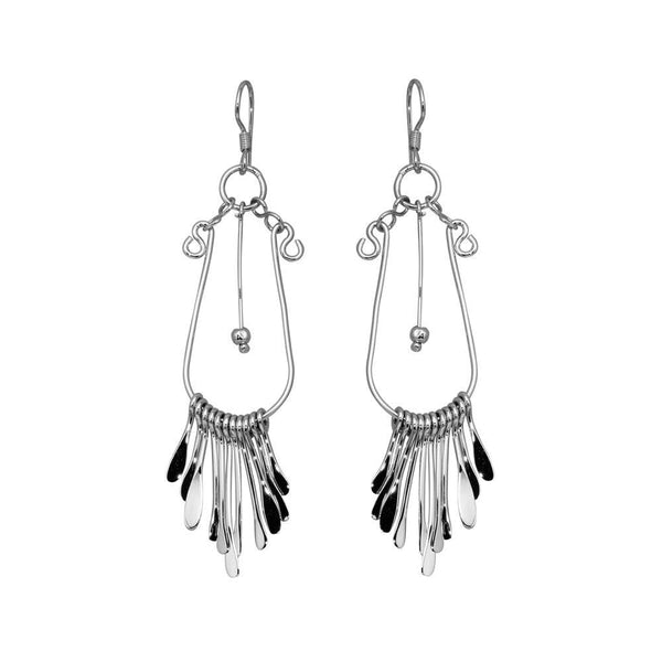 Silver 925 Rhodium Plated Open Teardrop Dangling Chandelier Hook Earrings - DSE00070 | Silver Palace Inc.