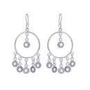Silver 925 Rhodium Plated Multiple Open Black Circles Dangling Chandelier Hook Earrings - DSE00071 | Silver Palace Inc.
