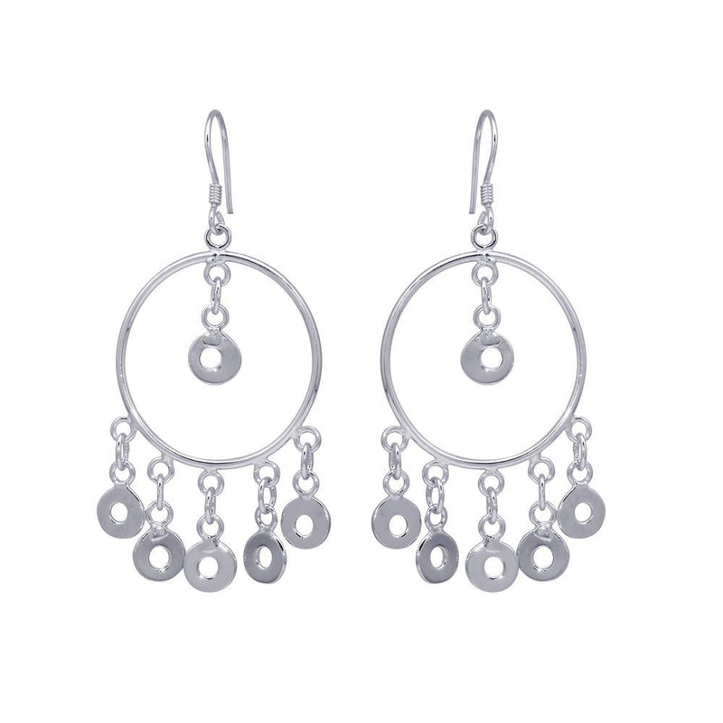 Silver 925 Rhodium Plated Multiple Open Black Circles Dangling Chandelier Hook Earrings - DSE00071 | Silver Palace Inc.