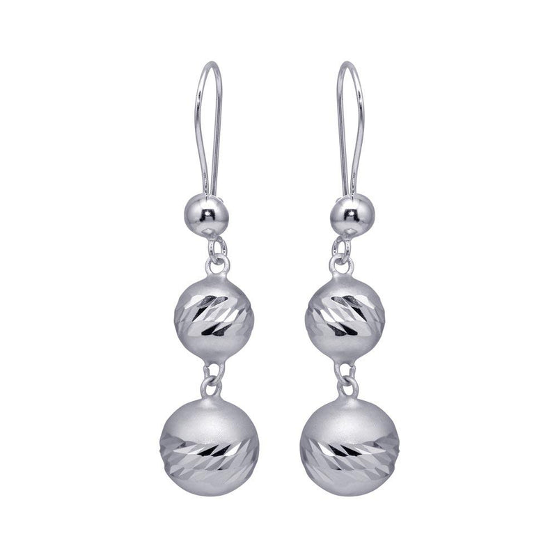 Silver 925 Rhodium Plated Three Graduated Dangling Spheres Hook Earrings - DSE00073 | Silver Palace Inc.