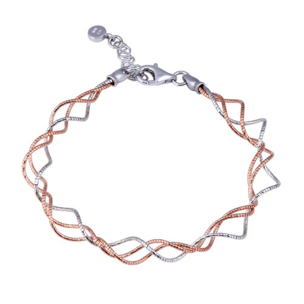 Silver 925 Rose Gold Plated Twisted Adjustable Bracelet - ECB00017R | Silver Palace Inc.