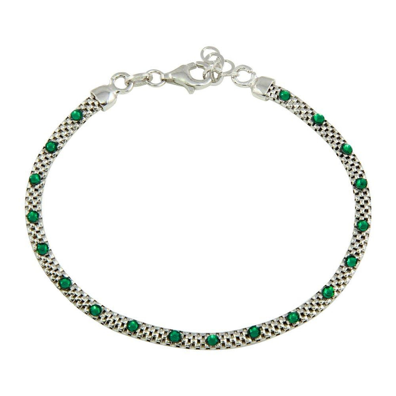 Silver 925 Rhodium Plated Bracelet with Green CZ Stones - ECB00018GRN | Silver Palace Inc.