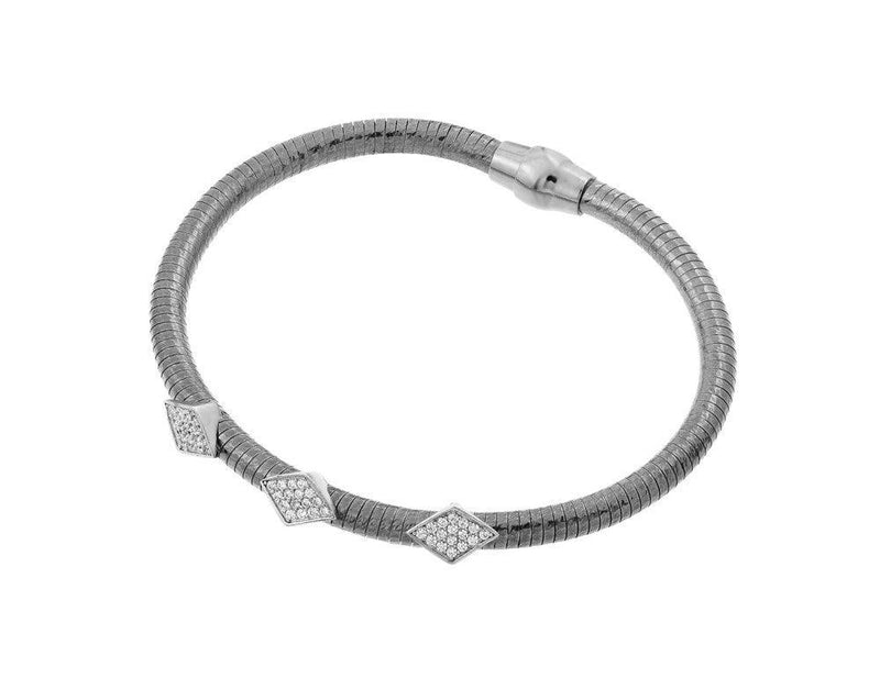 Closeout-Silver 925 Rhodium Plated Three Marquis Clear CZ Inlay Bracelet - ECB00028RH | Silver Palace Inc.