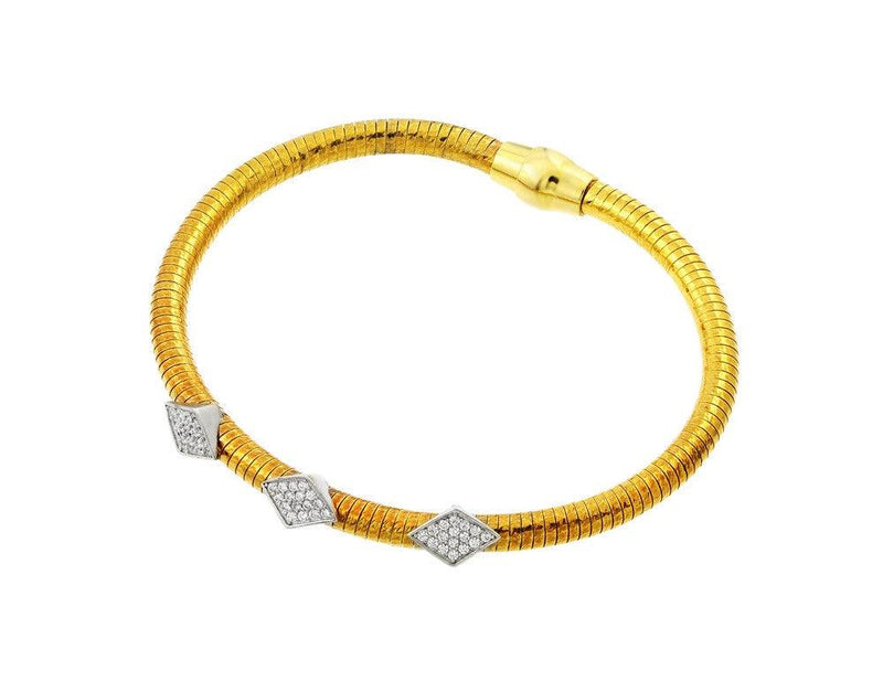 Closeout-Silver 925 Rhodium and Gold Plated Three Marquis Clear CZ Inlay Bracelet - ECB00028YW | Silver Palace Inc.