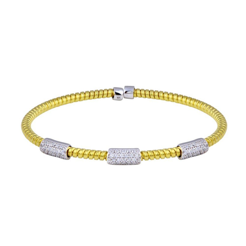 Closeout-Silver 925 Gold Plated Italian 3 Wide CZ Bars Bracelet - ECB00034GP | Silver Palace Inc.