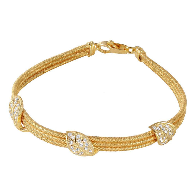 Silver 925 Gold Plated 3 CZ Leaves Italian Bracelet - ECB00050Y | Silver Palace Inc.