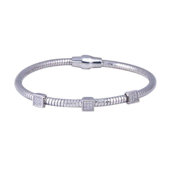 Closeout-Silver 925 Rhodium Plated Square CZ Magnetic Lock Bracelet - ECB00066RH | Silver Palace Inc.