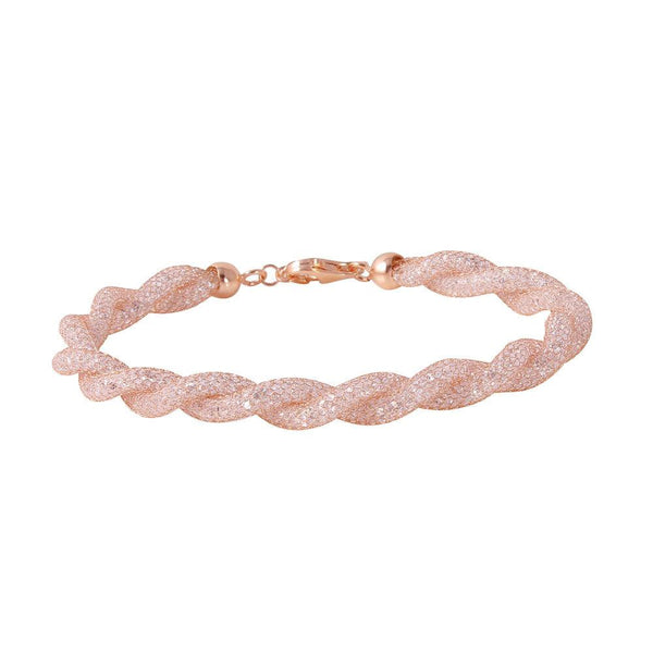 Closeout-Silver 925 Rose Gold Plated Braided Mesh CZ Italian Bracelet - ECB00070R | Silver Palace Inc.