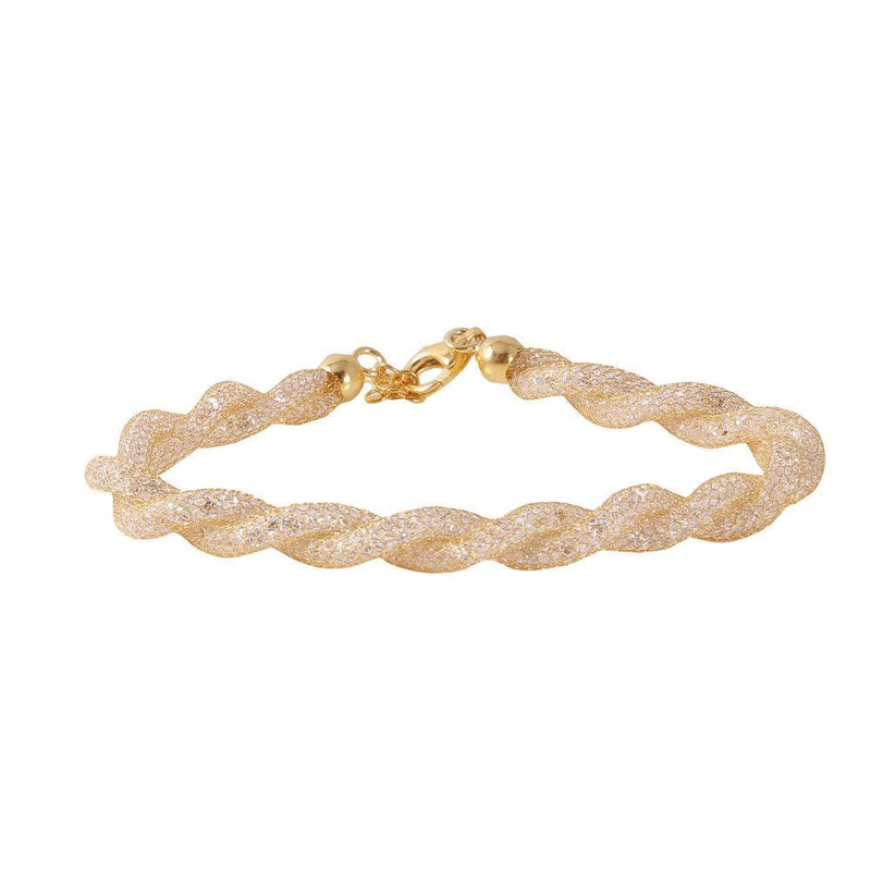Closeout-Silver 925 Gold Plated Braided Mesh CZ Italian Bracelet - ECB00070Y | Silver Palace Inc.