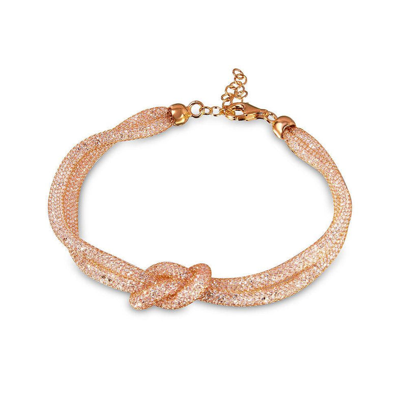 Silver 925 Italian Rose Gold Plated Mesh Knot Center Design Bracelet with CZ - ECB00071R | Silver Palace Inc.