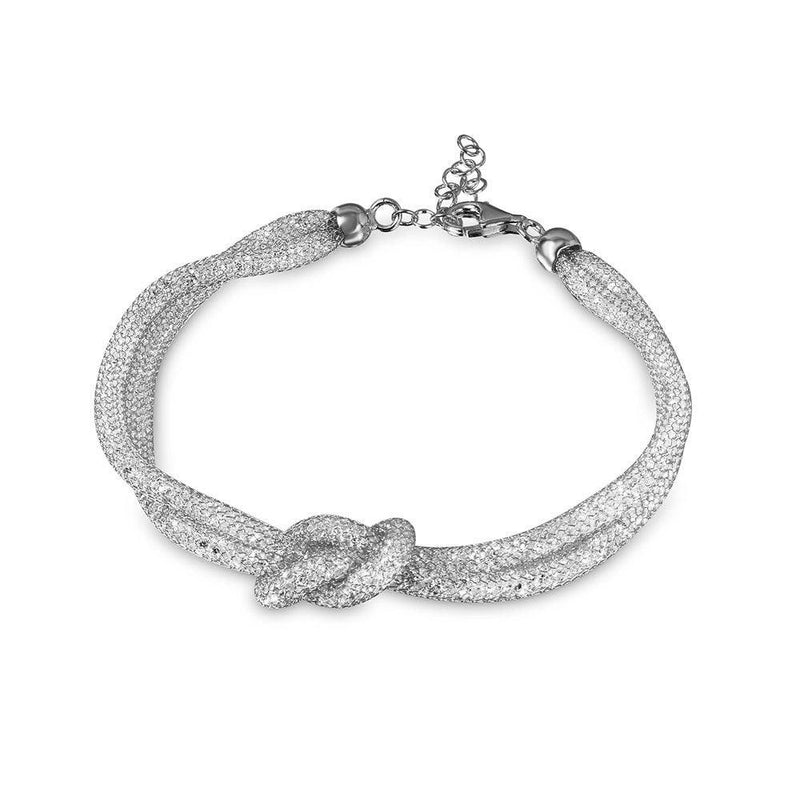 Silver 925 Italian Rhodium Plated Mesh Knot Center Design Bracelet with CZ - ECB00071RH | Silver Palace Inc.