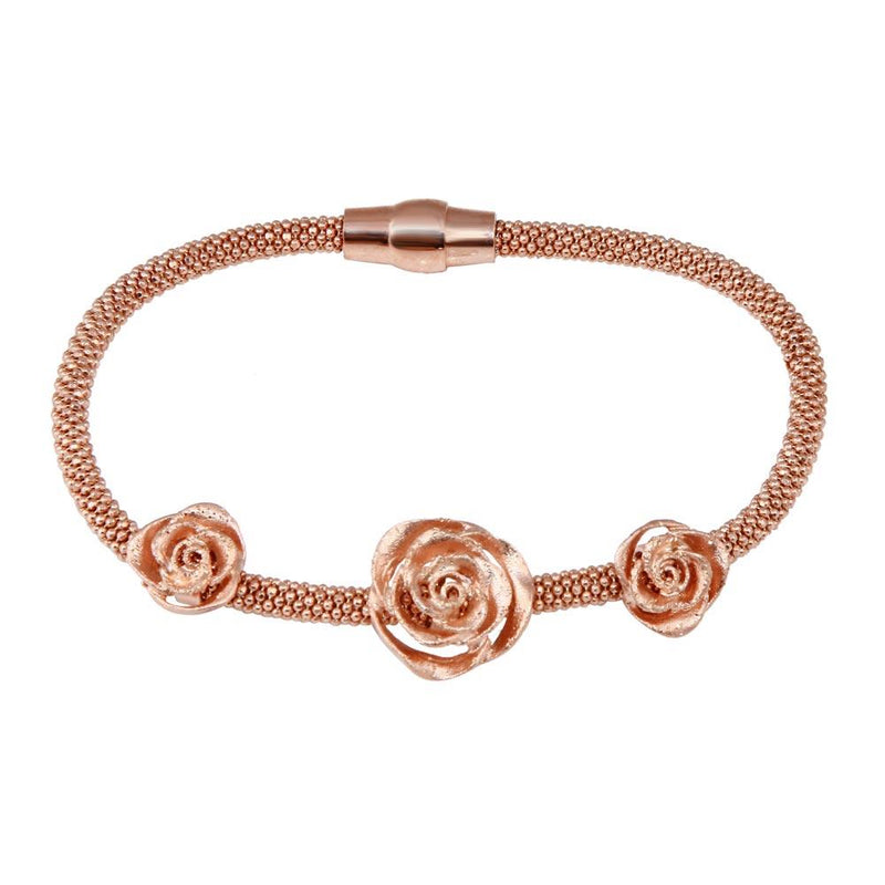 Closeout-Silver 925 Rose Gold Plated Italian Flower Bracelet - ECB00075R | Silver Palace Inc.
