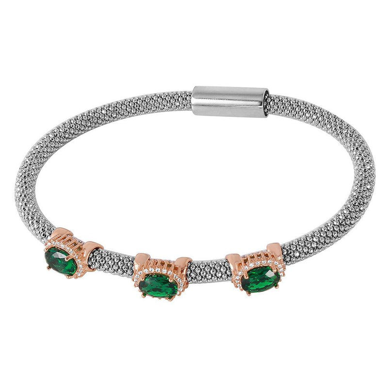 Closeout-Silver 925 Past Present Future Green Bracelet - ECB00079WRS | Silver Palace Inc.