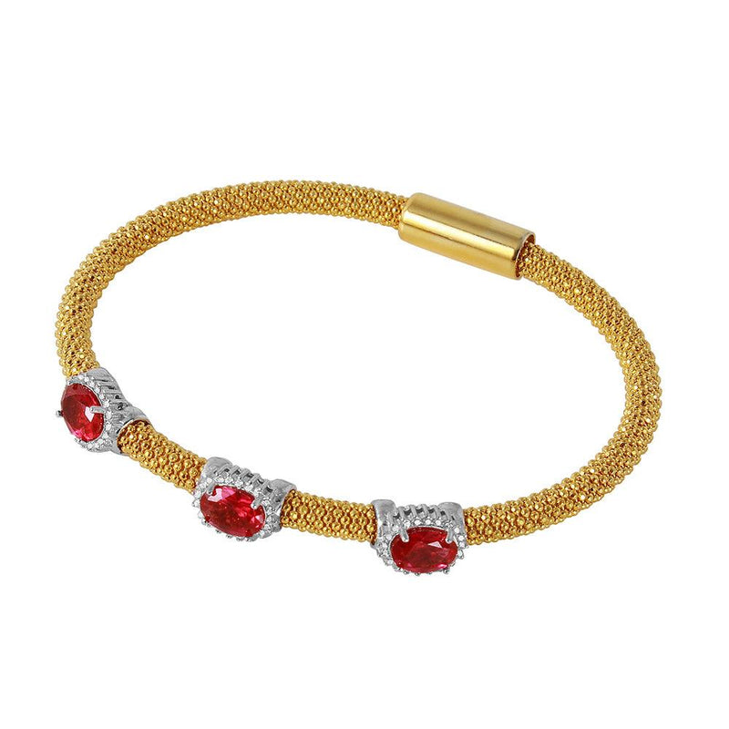 Closeout-Silver 925 Gold Plated Past Present Future Red CZ Bracelet - ECB00079YWP | Silver Palace Inc.