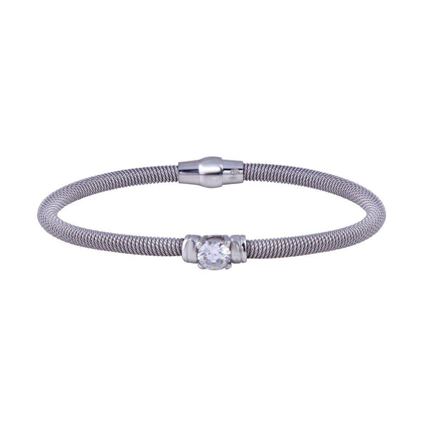 Closeout-Rhodium Plated 925 Sterling Silver Round CZ Magnetic Lock Bracelet - ECB00082RH | Silver Palace Inc.