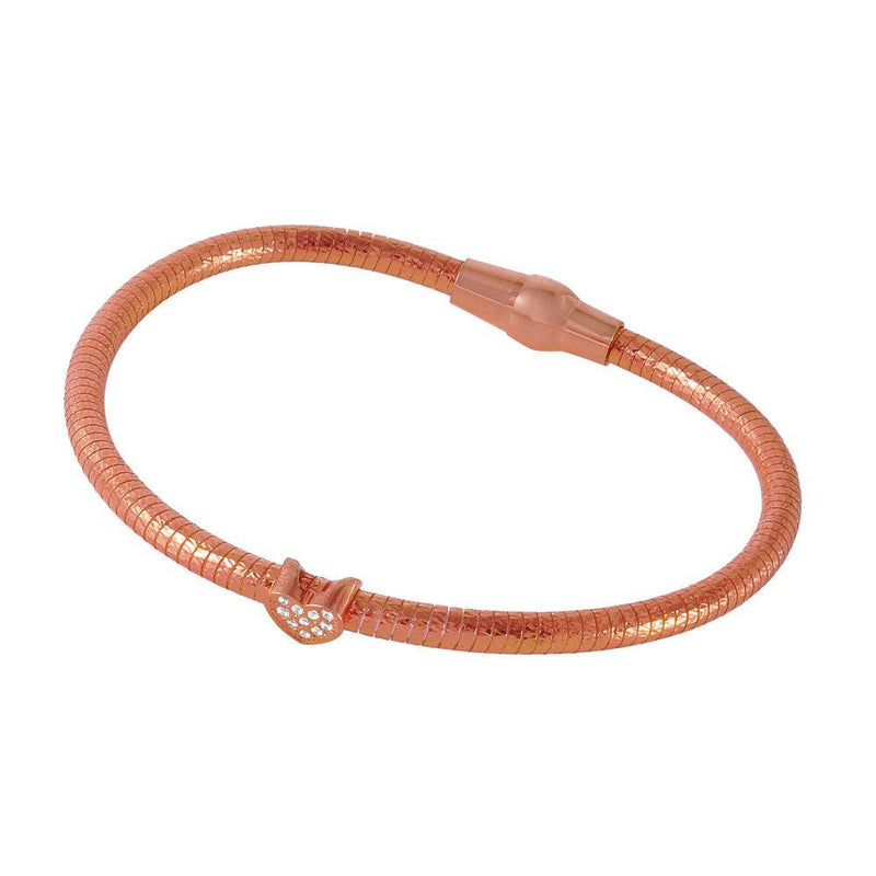 Closeout-Silver 925 Rose Gold Plated Heart CZ Italian Bracelet - ECB00085R | Silver Palace Inc.
